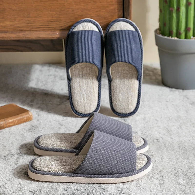 Women's Home In Summer Thick Soled Antiskid Four Seasons Floor Cotton And Hemp Slippers Indoor Warm Quiet Man