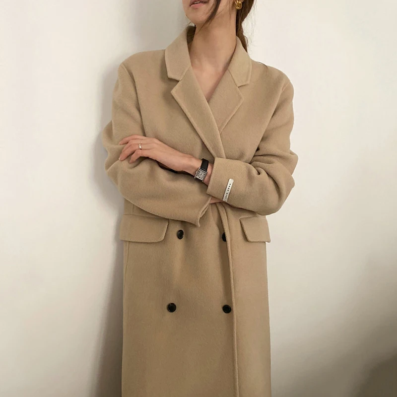 [EWQ]2020 зимнее пальто выше колена с отложным воротником и длинными рукавами