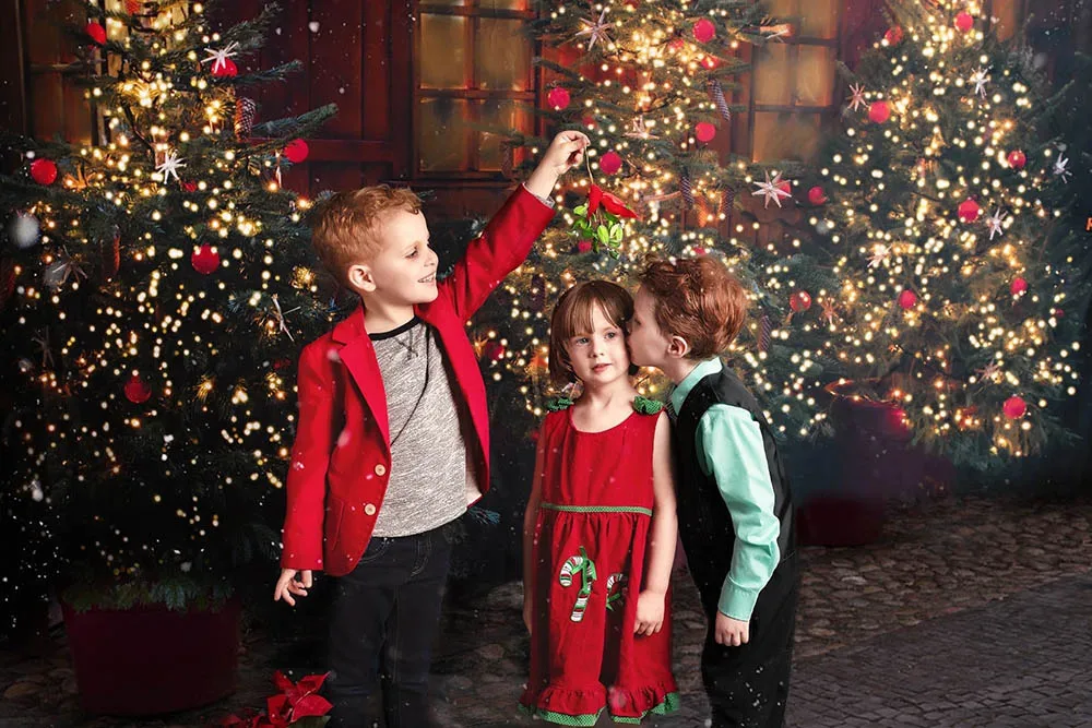 Фон для фотосъемки Рождественская елка ночь семейный дом фотобудка фон с