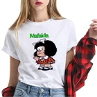 Женская футболка с рисунком Мафальды, женская футболка в стиле Харадзюку, футболка Kawaii, топы, модная футболка с круглым вырезом, одежда, уличная одежда