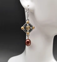 fashion vintage two tone gold european and american coffee pearl earrings bohemia new antique pearl earrings womens jewelry