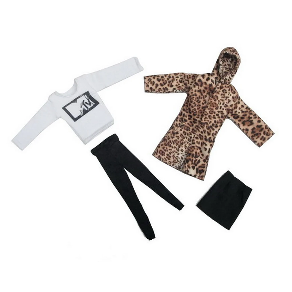 

1/6 Clothes Women Leopard Hoodie Coat Set for 12'' Female Figures