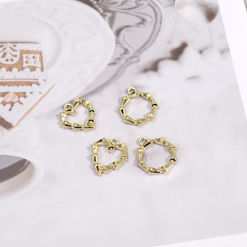 

50PCS 18*21mm High Quality Gold color Alloy Hollow Round/Heart Shape Charm for Earring DIY handmade Jewelry Making Wholesale