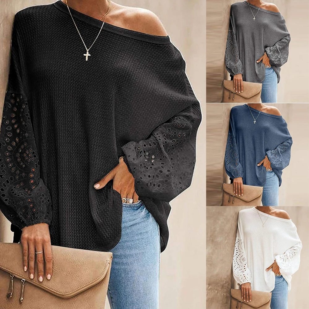 Осенняя рубашка с открытыми плечами женская футболка вырезами Элегантные