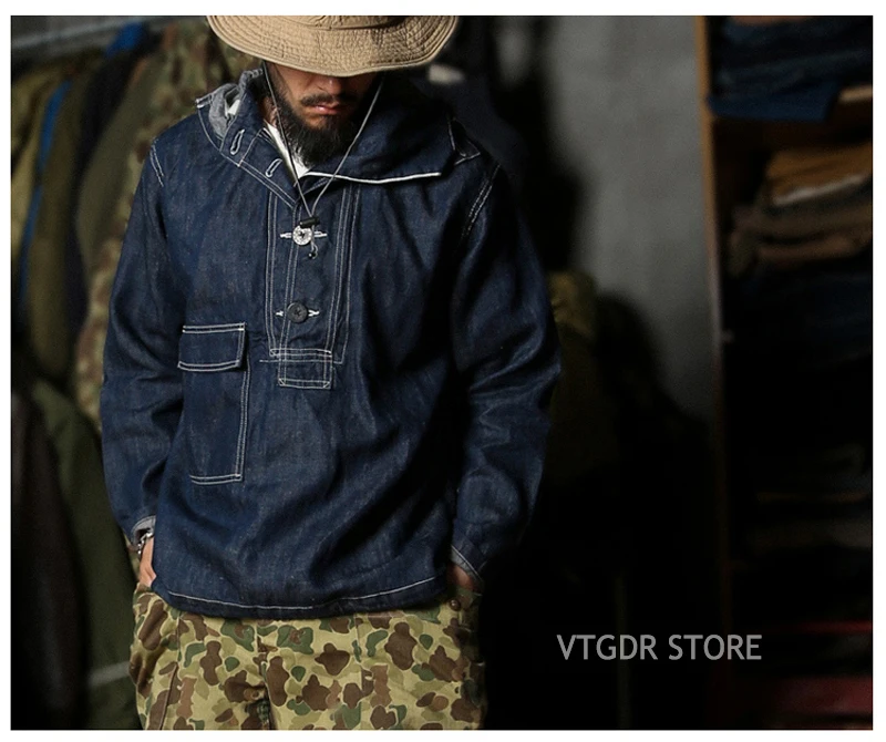 Винтажный Bronson 1930s USN Dungaree Smock Submariner пуловер парка свободная посадка