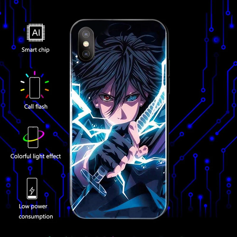 Call Flash Luminescent Naruto Sasuke Case for iPhone 6 s 7 8plus xs max xr x 11 pro Book Glass Cover Coque Etui Carcasa |