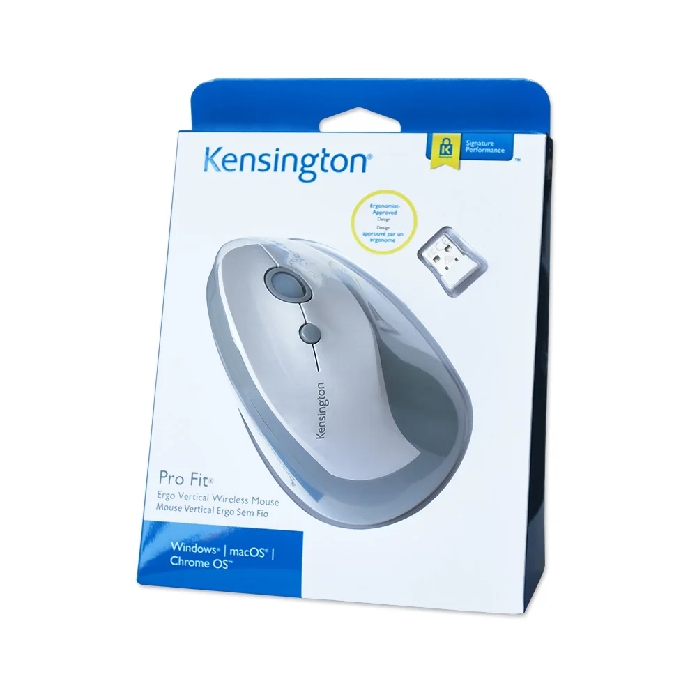 Kensington Wireless Mouse Vertical Ergonomic 2.4Ghz Customizable Six Buttons 1600DPI with Retail Packaging Gray K75520WW
