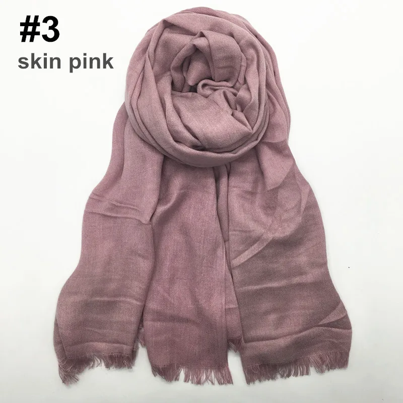 3 skin pink Одноцветный хлопковый мусульманский хиджаб шарф длинная мягкая шаль короткая кисточка Женская бахрома платок Исламская повязка на голову тюрбан 90x180 см - Цвет: 3 skin pink