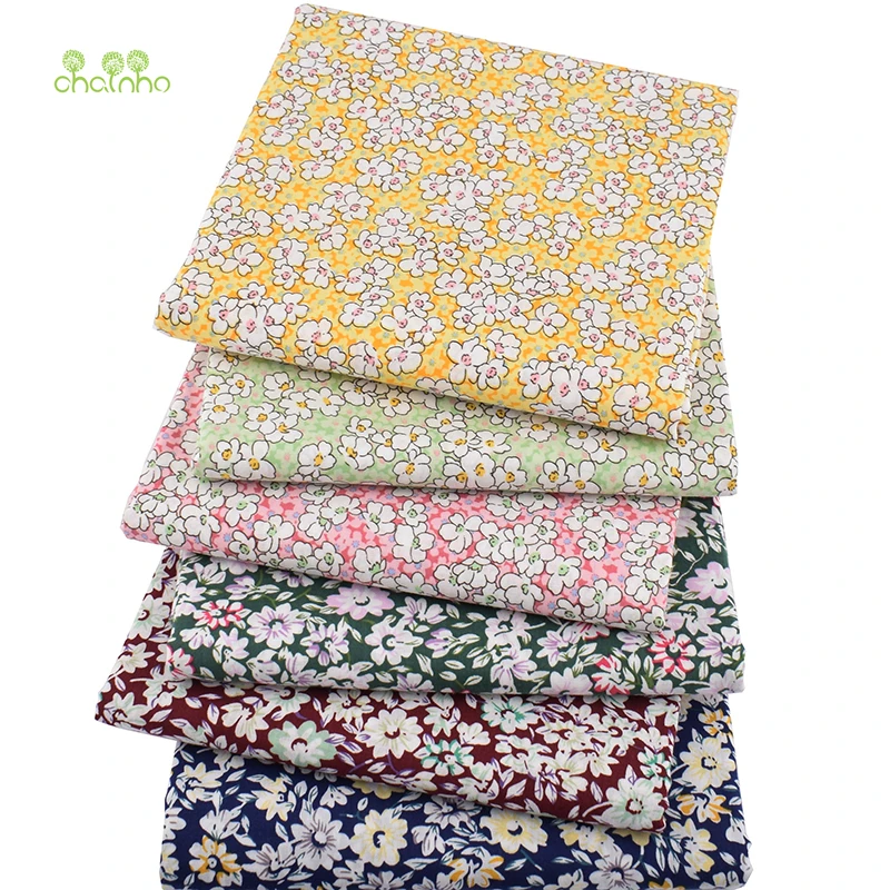 Chainho,6 Pcs/Lot,Floral Printed Patchwork Cloth,Plain Cotton Fabric, DIY Sewing &Quilting Poplin Material For Baby&Child,PCC092
