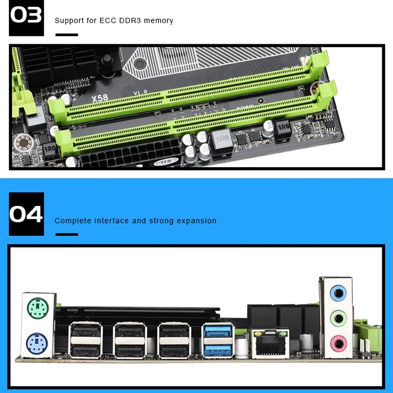 X58 LGA 1366 материнская плата LGA1366 поддержка REG ECC DDR3 и Xeon процессор USB3.0 AMD RX