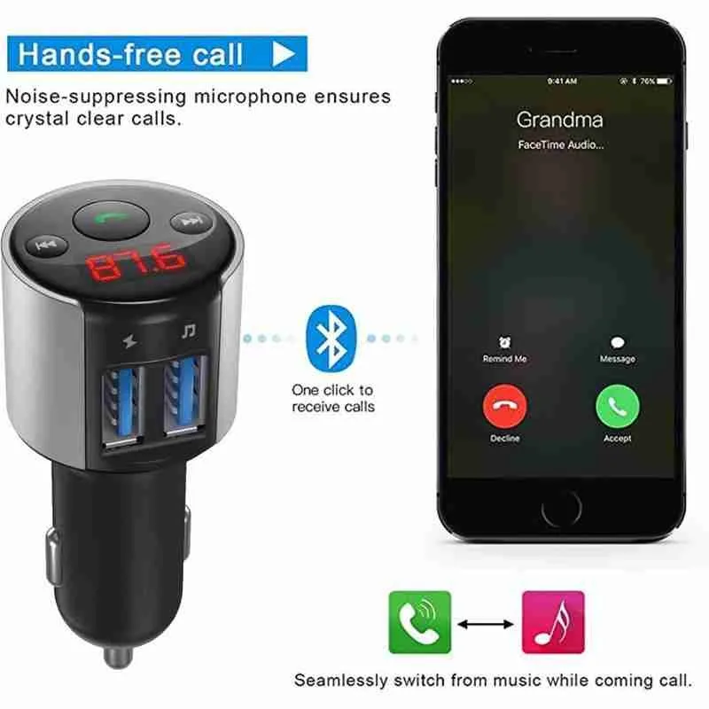 Автомобильный Bluetooth FM-передатчик беспроводной 5 0 MP3 музыкальный плеер AUX радио
