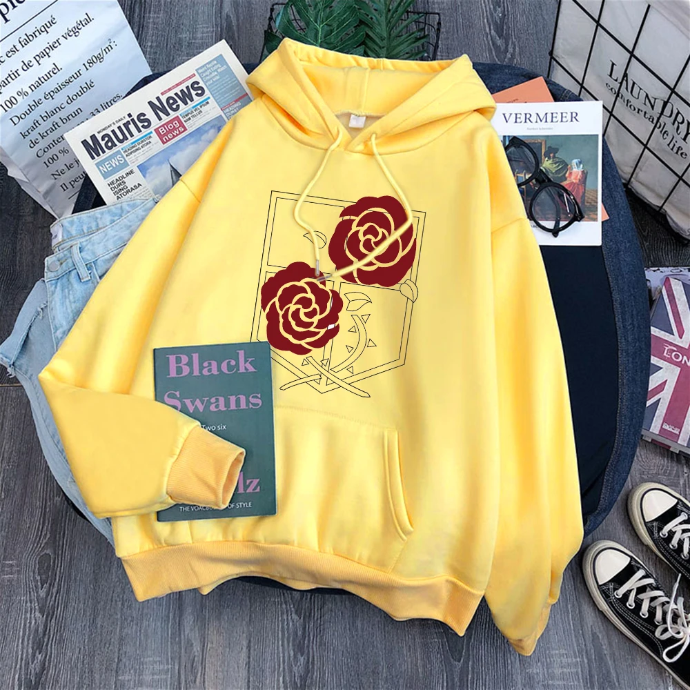 

Female Hoodie Streert Comfortable Attack On Titan Red Rose Printing Sweatshirt Harajuku Loose Tops Retro Slim Women Sweatshirts