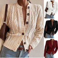 european style fashion sweater female 2021 new autumn winter twist buttons women cardigan tops hollow out knitted outerwear