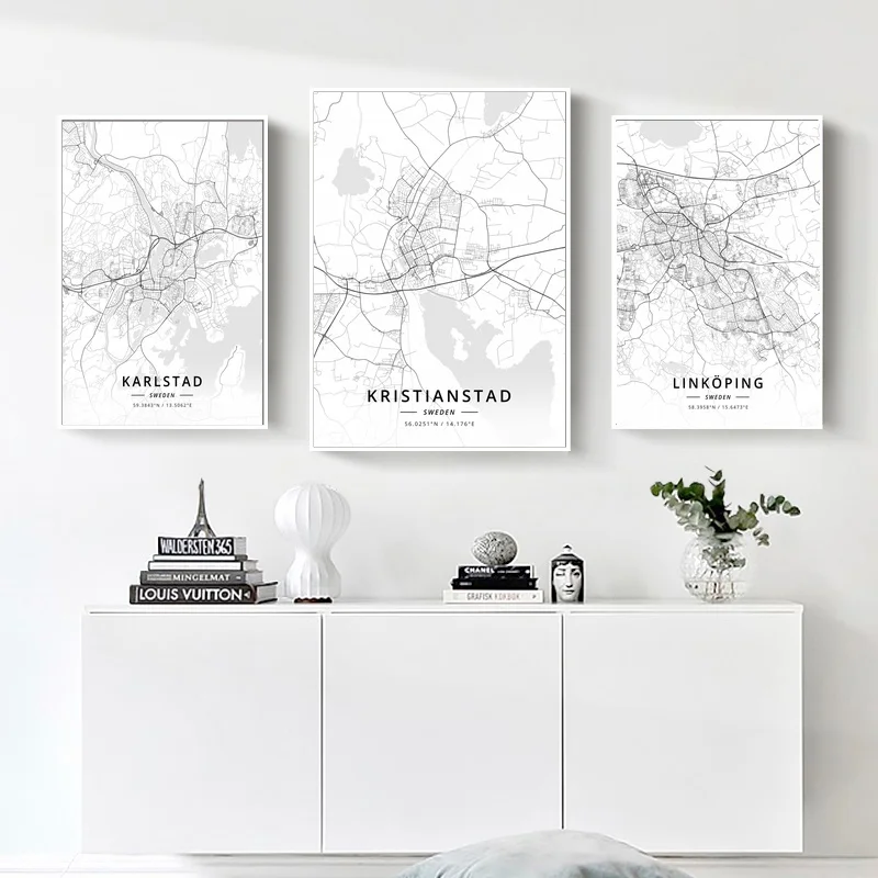 

Karlstad,Kristianstad,Linkoping,Lulea,Lund,Malmo,Modern Sweden City Map Poster Canvas Wall Art Home Decor