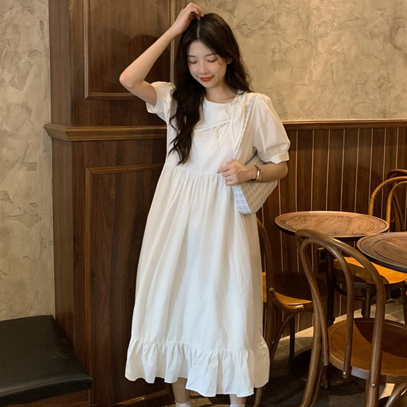 Japanese Students Loose Navy Style All-match Age-Reducing Overknee Skirt Ruffled Waist Hugging Dress Female Summer New Style