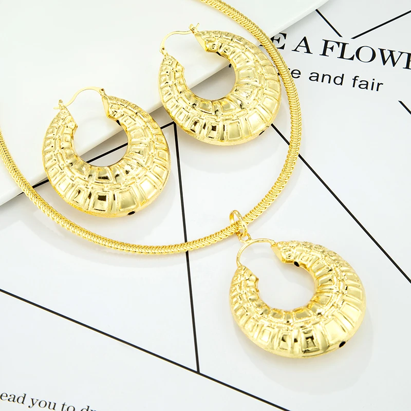 

Earrings and Pendant Set Dubai African Jewelry Sets For Women 24K Gold Plated France Indian Wedding Party Bridal Jewelry Gift