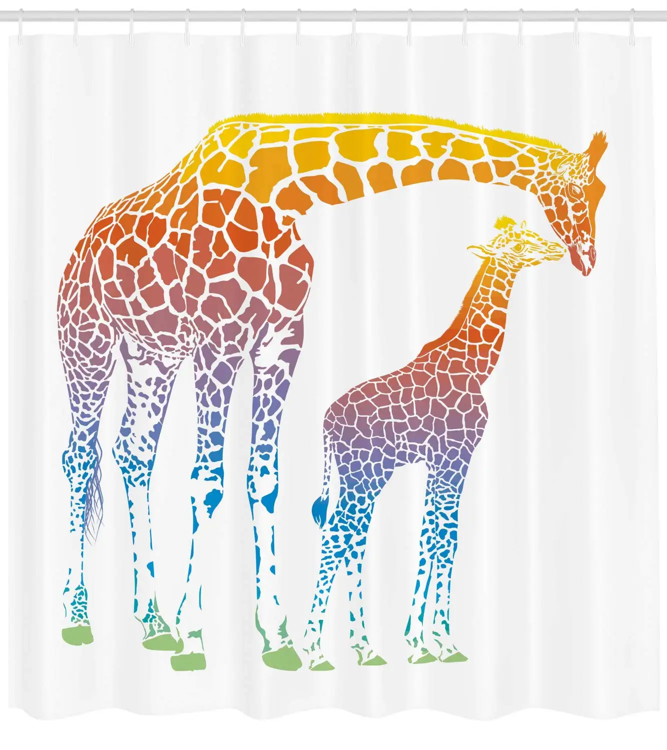 Giraffe Shower Curtain Mom Kid in Rainbow Colors Abstract Art Surrealist Image of Animal Bathroom Decor Set | Дом и сад