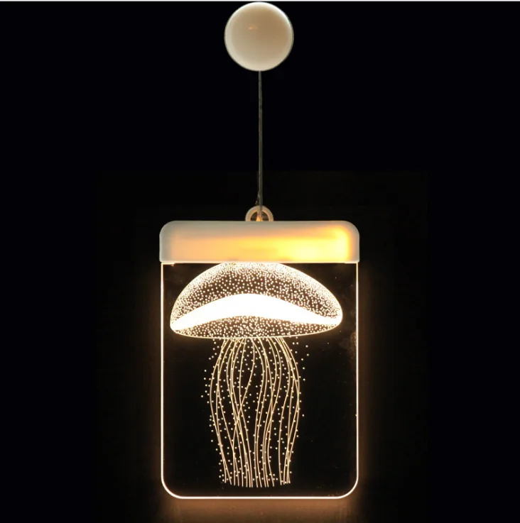 Jellyfish Рождественский светодиодный Сказочный светильник акриловый Теплый Белый 3D праздничный ночник подвесной колокольчик Санты Снежинка освещение окон украшение - Испускаемый цвет: Jellyfish