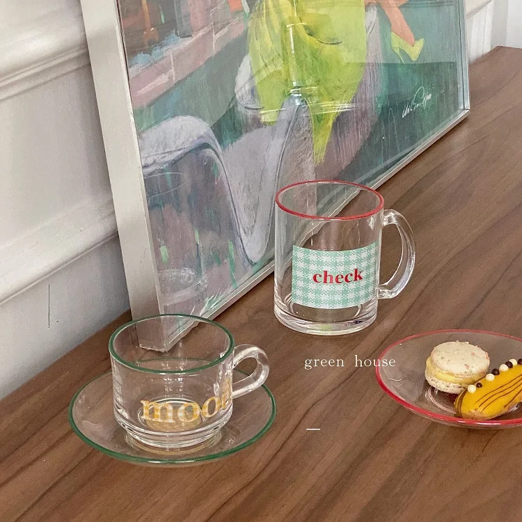 

Transparent Creative Glass Coffee Cup and Saucer Set Cute Small Reuseable Cappuccino Coffee Cup Tazza Colazione Mugs BD50CS