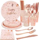 Одноразовая посуда в горошек из розового золота, бумажные тарелки, чашка для детского душа, для девочек, для взрослых, декор для дня рождения, декорации с днем рождения