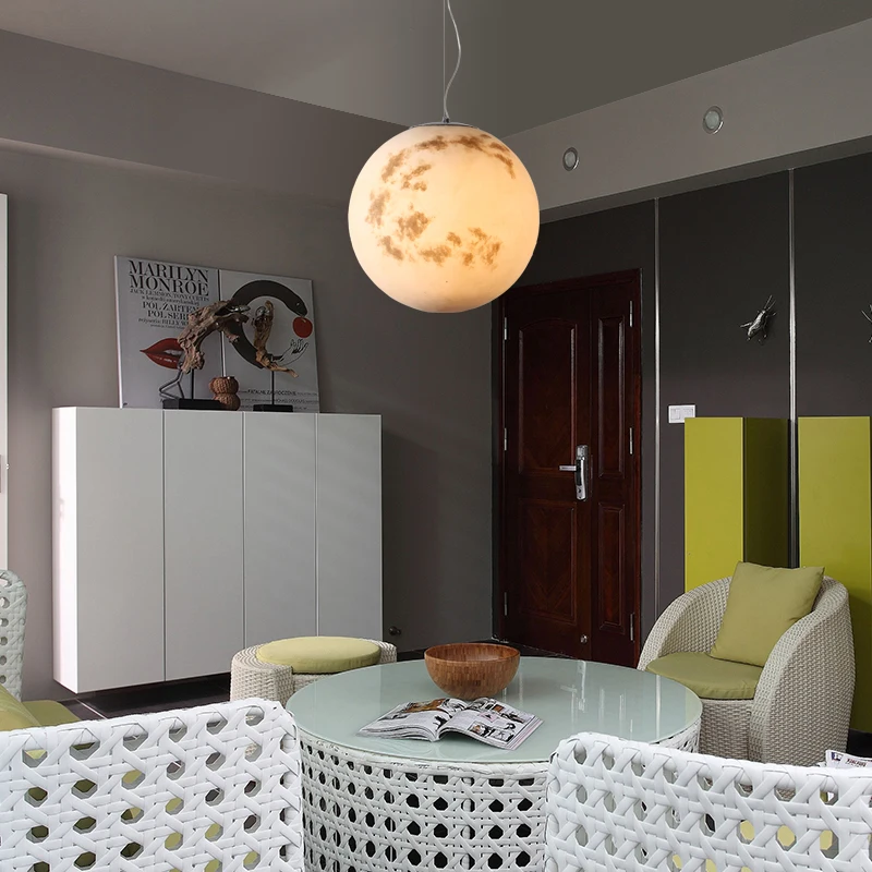 Nordic Modern Simple Full Moon Pendant Lamp Creative Retro Personality Art Ball Lanyard Hanging Droplight | Лампы и освещение