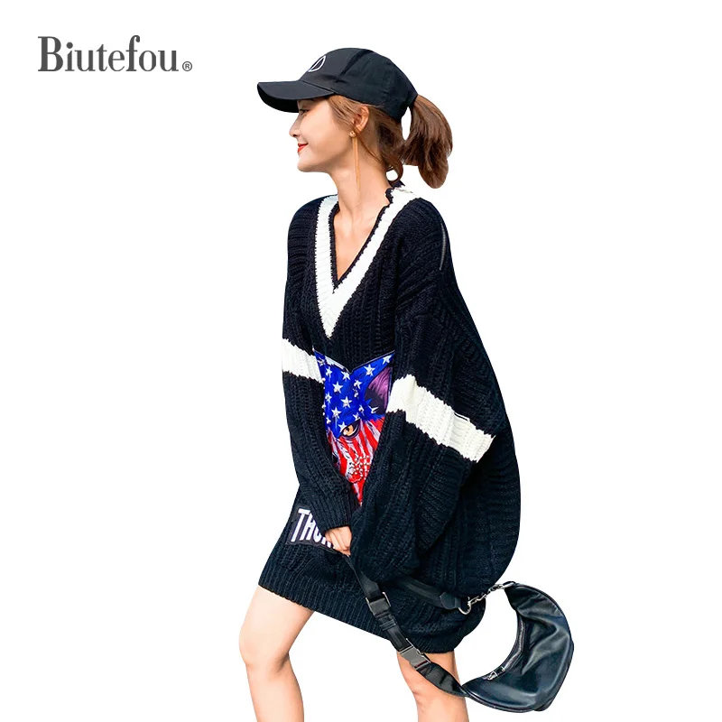 2019 Осенние теплые свободные свитера с длинным рукавом модная вышивка расшитая