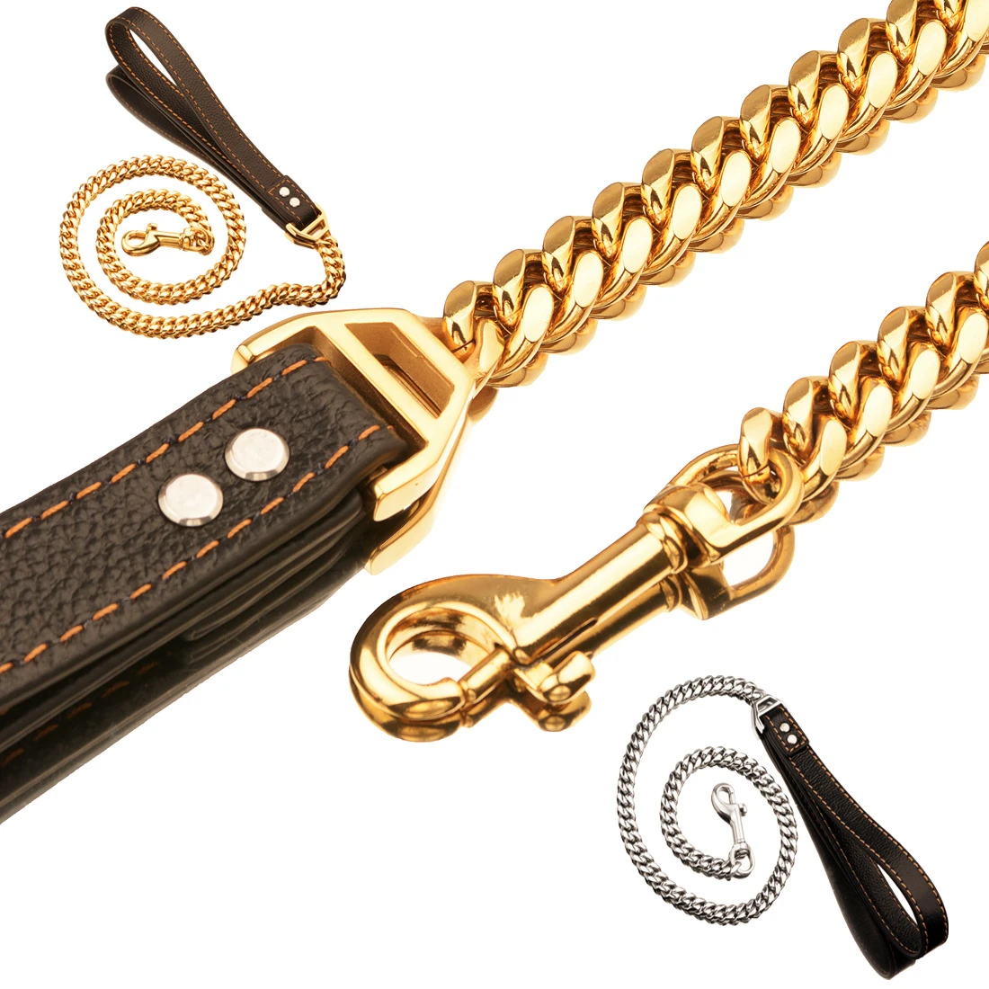 

Strong Pet Leash Chain for Dogs Stainless Steel Dog Leash Comfortable Dermal Handle Heavy Duty Training Durable Metal Rope Leash
