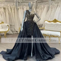 black elegant evening dress one shoulder peals heading sequin sleeveless floor length long ball gowns prom dresses robe de soir%c3%a9