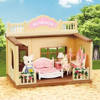 forest family 112 bunny dressing table dollhouse miniature bed with mattress pillow bedroom accessories bunk beds for girl gift