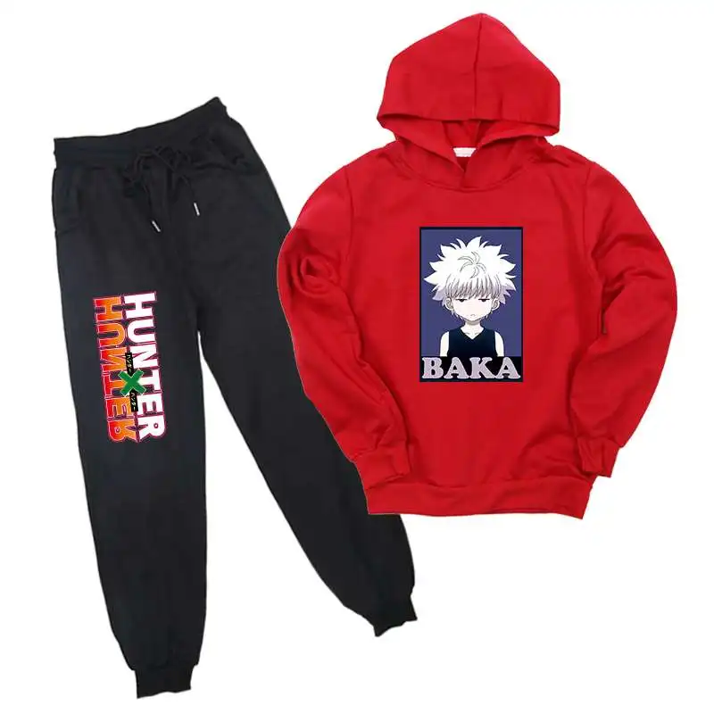 

New Hot Style Hoodies Anime Hunter X Printed Hunter Hoodie Suit Long Sleeved Sweatshirt +Causal Sport Pants Set Streetwear