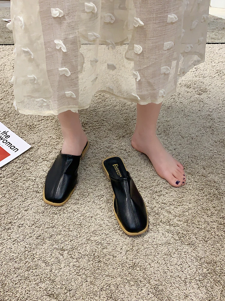 

Slippers Casual Shoes Platform Slipers Women Cover Toe Slides Female Mule Low Luxury 2021 Mules Rubber PU Square heel Fashion Au