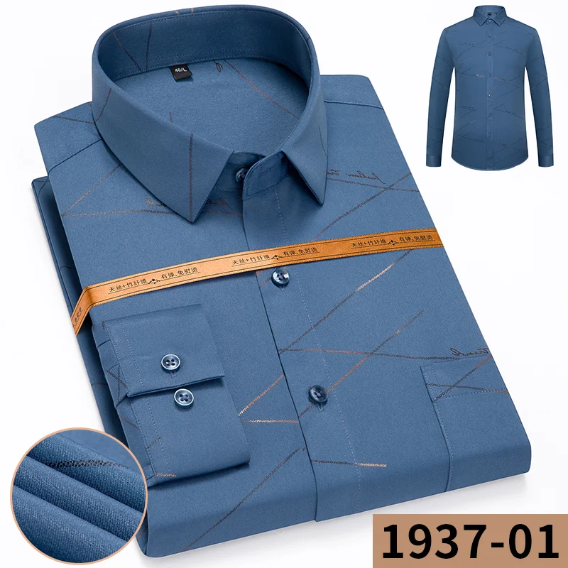 

Holiday Style Casual Stretch Long Sleeve Print Shirts Pocket-less Design Standard-fit Comfortable Soft Thin Men's Fashion Shirt