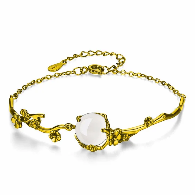 

Huitan Vintage Bracelet with White Moonstone Prong Setting Best Anniversary Gift Adjustable Fashion Bracelets for Women