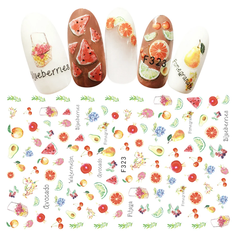 Стикер для дизайна ногтей самоклеящаяся наклейка фруктовый цветок листья