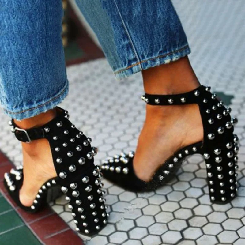

LanLoJer Shoes,Woman High Heels Party, Rivet Decorating, 11 Centimeter High Heel Sandals, Women's Sandals. SIZE:34-45