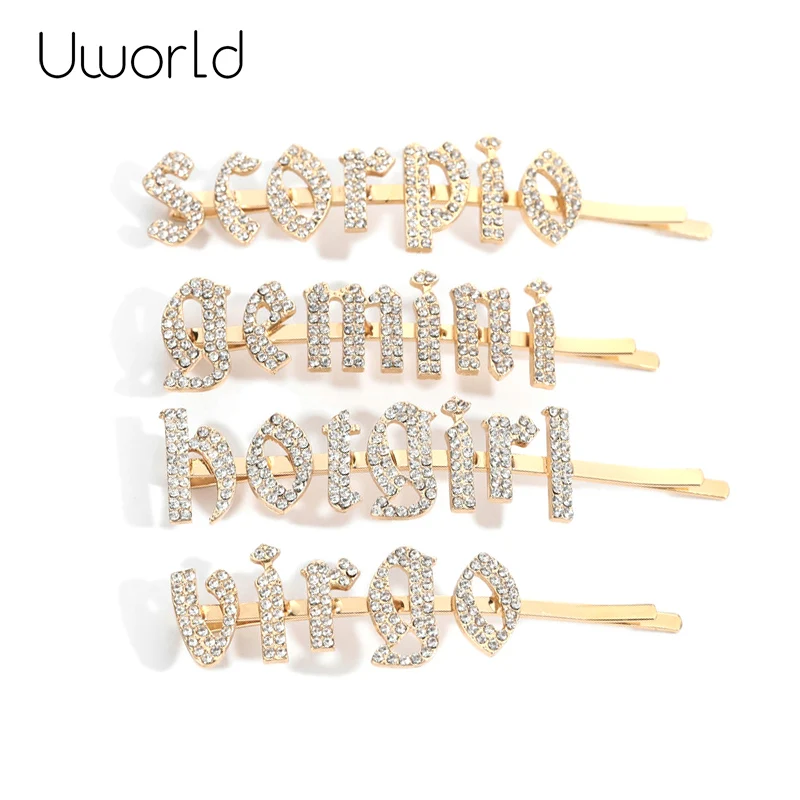 Модные заколки для волос со стразами 12 знаков зодиака под заказ свадебные