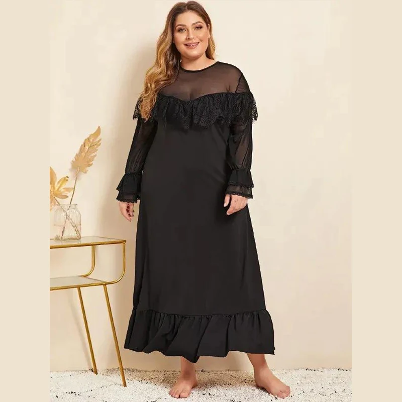 Женское сексуальное кружевное платье с оборками размера плюс длинное