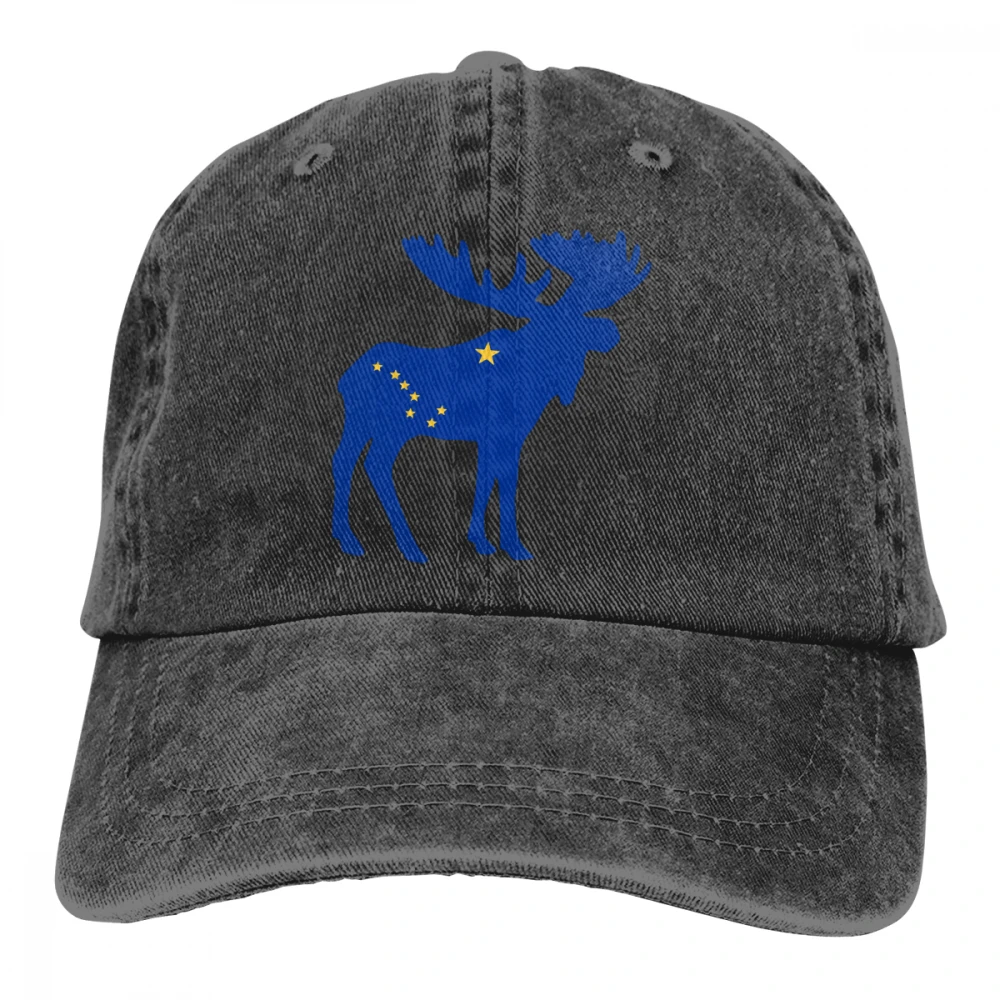 Флаг Аляски Moose Casquette натуральный унисекс Мужские Женские джинсовые бейсболка с ремешком кепки Регулируемый Гольф папа шляпа