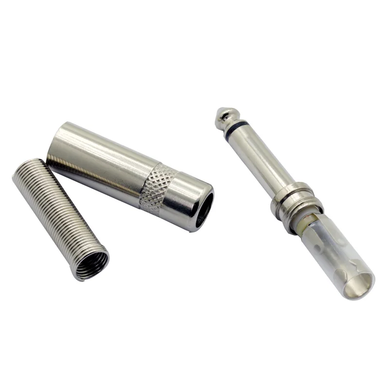 

100pcs/lot 6.35mm 2 Poles Mono Male Audio Plug Cable Wire Connector 1/4 Inch Mono Jack With Spring Microphone Connector