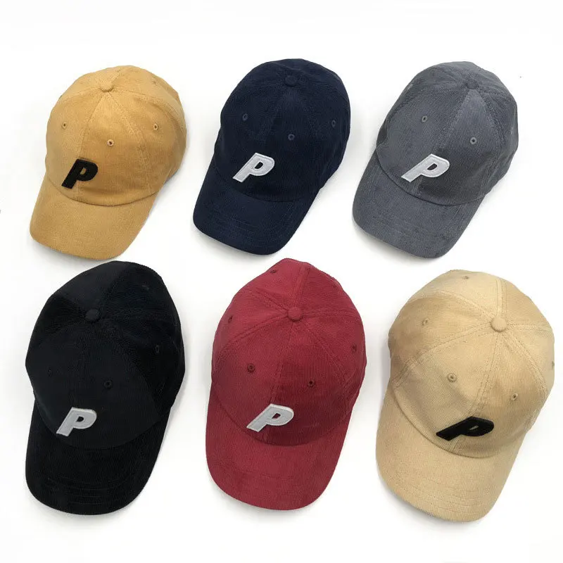 

trendy brand Joker Corduroy P "popular Logo Baseball Cap P" Men And Women Bend Brim Hat Joker Embroidery Leisure Duck Tongue