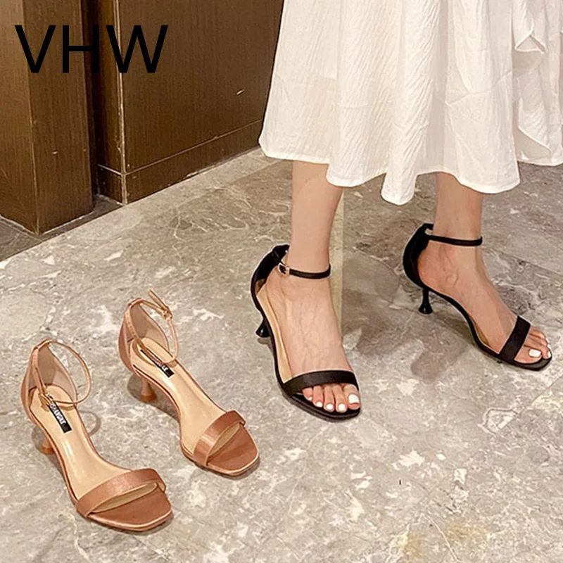 

Women Black Sandals 2021 Summer Fine Heel Sandals Fashion Open Toe Slingback Shoes Ladies Party Elegant Black Narrow Band Pumps