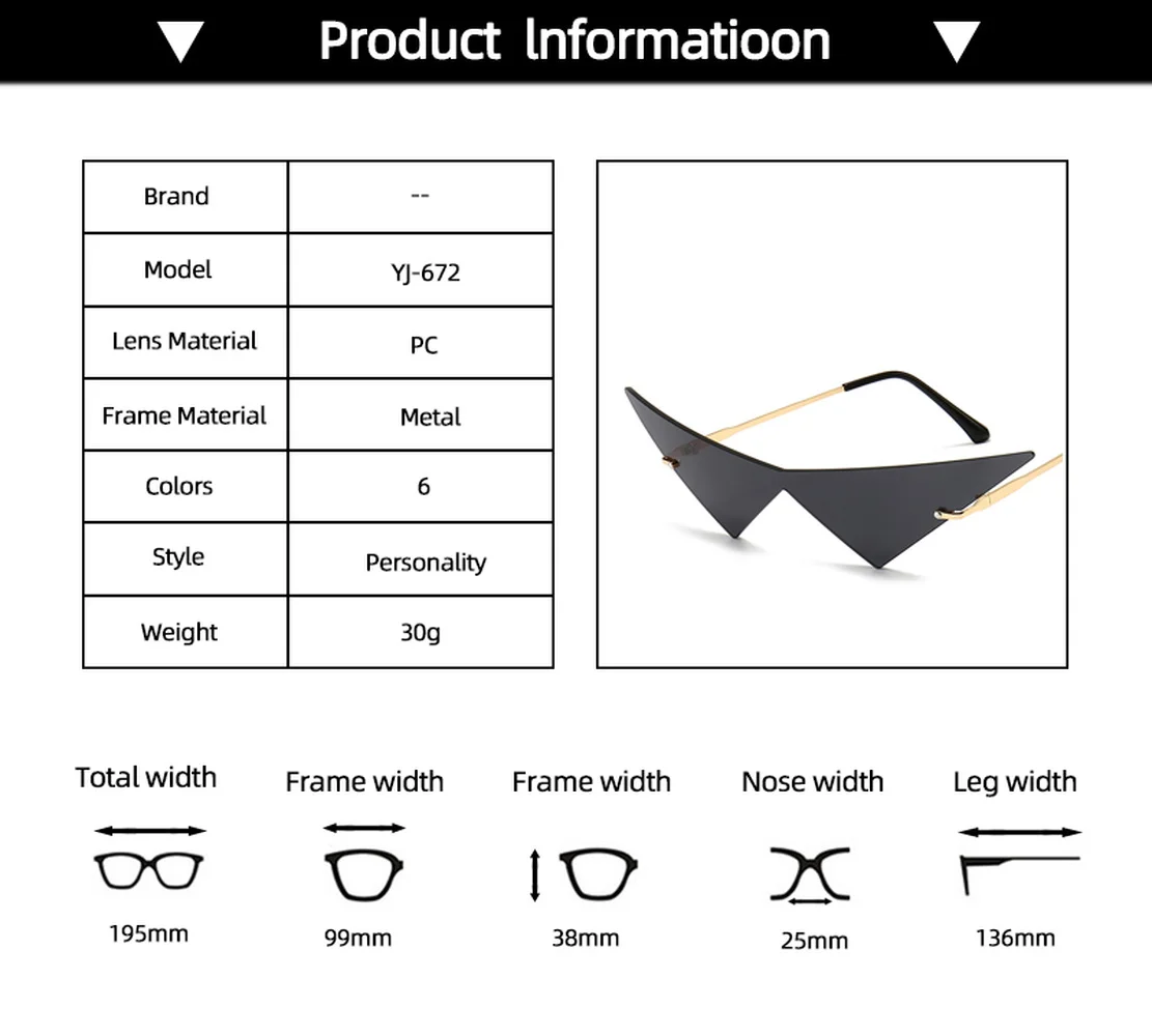 

2021 New Personality Cat Eye Sunglasses Women Rimless Triangle Lens Luxury Brand Designer Fashion Party Eyewear Shades for Women