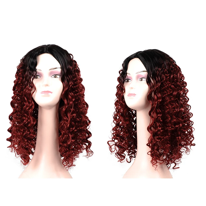 Омбре Бургундия парик длинный средняя часть кудрявый Красный синтетический
