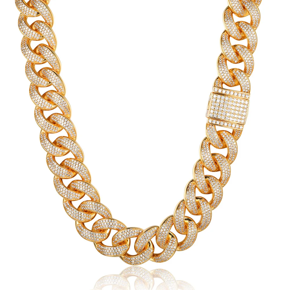 

Hig Zircon CZ Hip Hop Miami Cuban Link Chain 19mm Large Bracelet Men Necklace Dropshipping Iced Out Party Jewelry Fashion Street