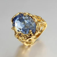 unisex estate modernist 5ctw oral blue cubic zircon inlaid halo yellow gold plated ring r0289