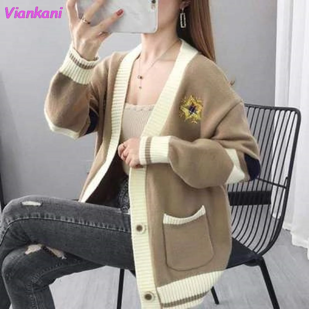 Кардиган с вышивкой для женщин модные свободные женские куртки в Корейском стиле