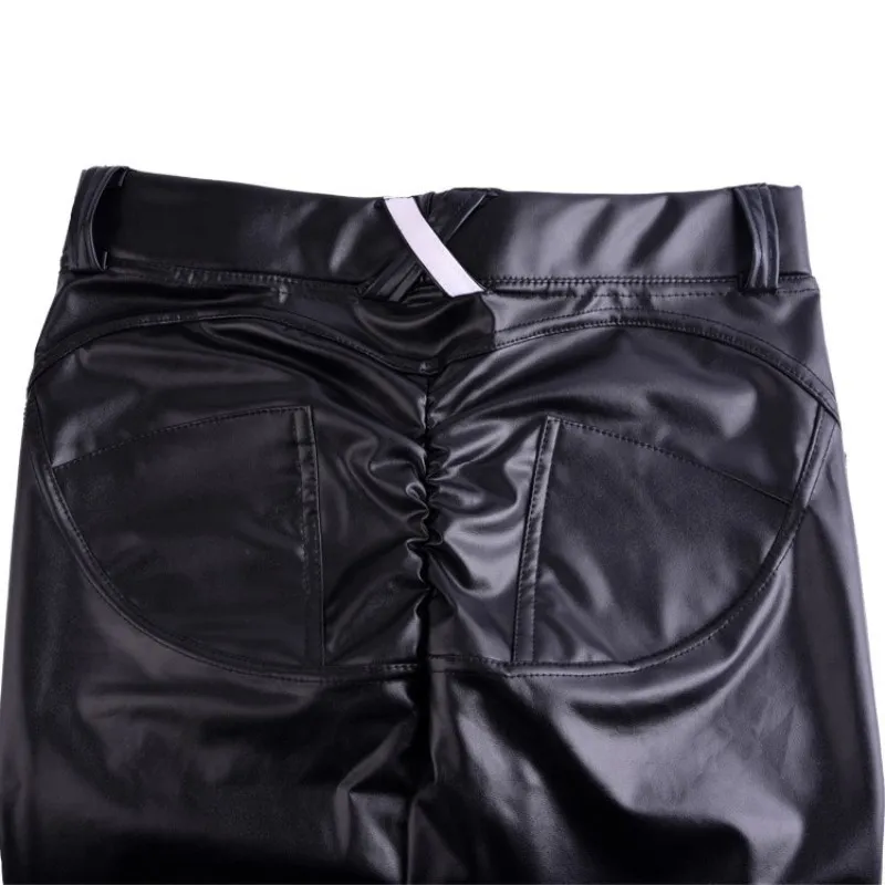 

SLHJC Women Leather Leggings Botty Lift Trousers With Pocket Hip Push Up Sexy Female Casual Party Club Pencil Pants