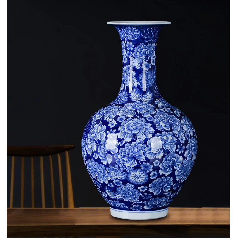 Ваза Jingdezhen Керамическая антикварная ручная роспись сине-белая фарфоровая ваза в