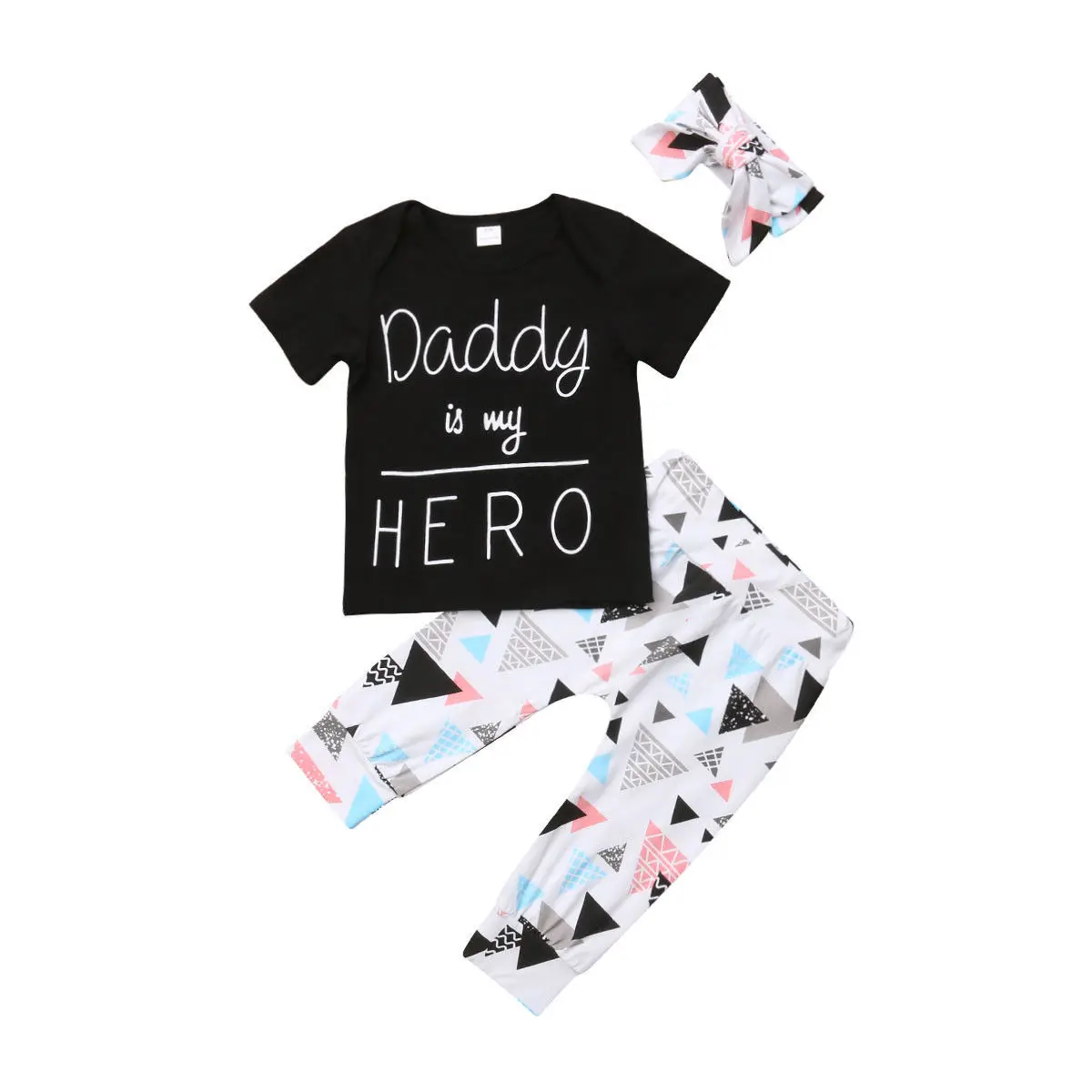 

0-24 Months Summer Newborn Infant Baby Girl Clothes Short Sleeve T-shirt Tops+Pants+Headband Toddler Outfits Set KF767