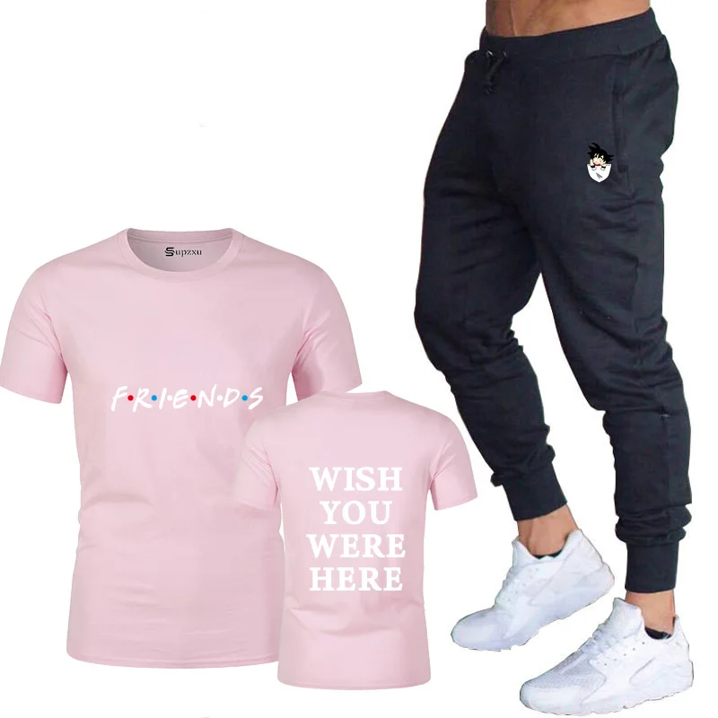 

2021 fashion men's and women's summer casual wear suit T-shirt + pants two pieces of casual men's gym breathable sportswear